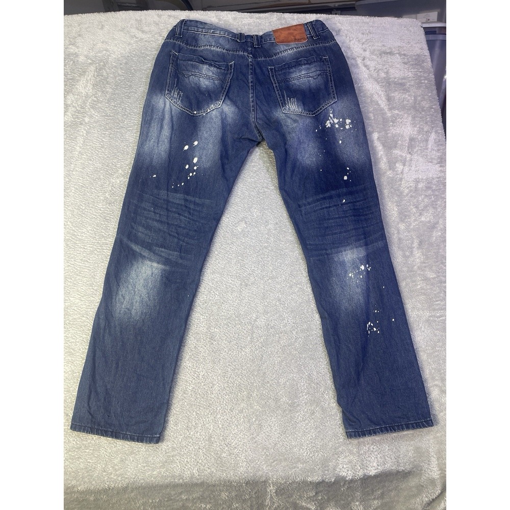 Dishou Jeans Men's 33X28 (Tag 36) Distressed Patched Splatter‎ Ripped Slim Blue - Picture 10 of 16
